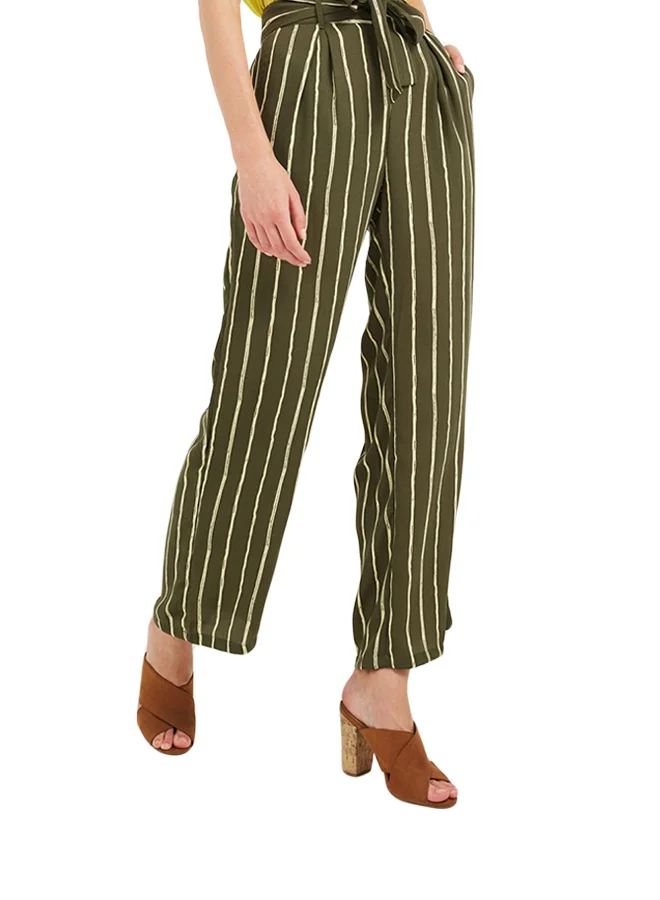PIECES Striped Straight Fit Pants Grape Leaf/Mellow Yellow