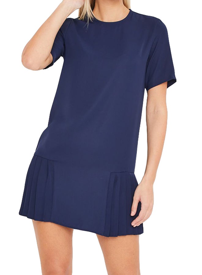 Stock Pleated Hem Detailed Short Sleeve Dress Navy  - Image 1