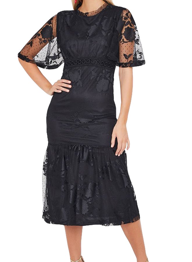 Stock Lace Angel Short Sleeve Dress Black  - Image 1