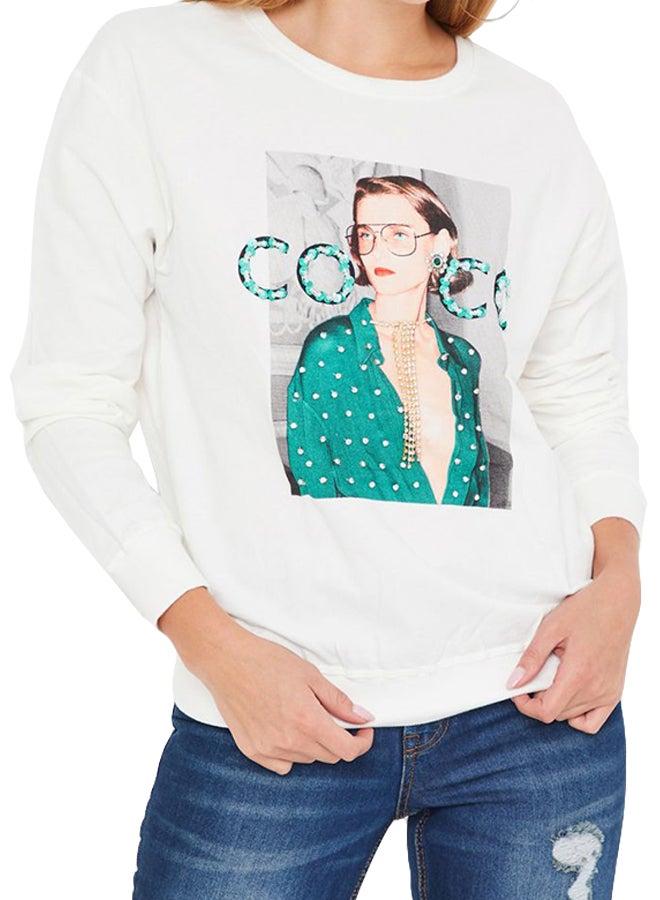 High Streets Sequin Detailed Sweatshirt White  - Image 1
