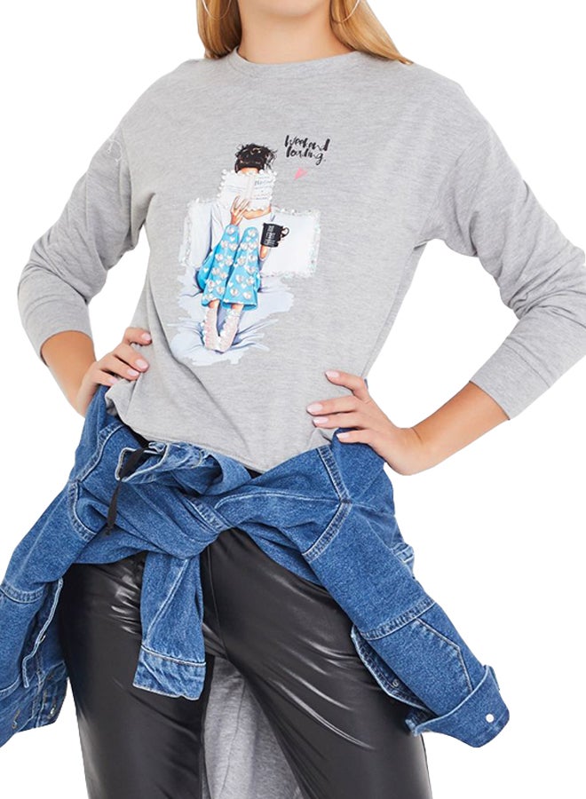 هاي ستريتس سويتشيرت بتفصيلة حجر الراين صناعي رمادي - Image 1