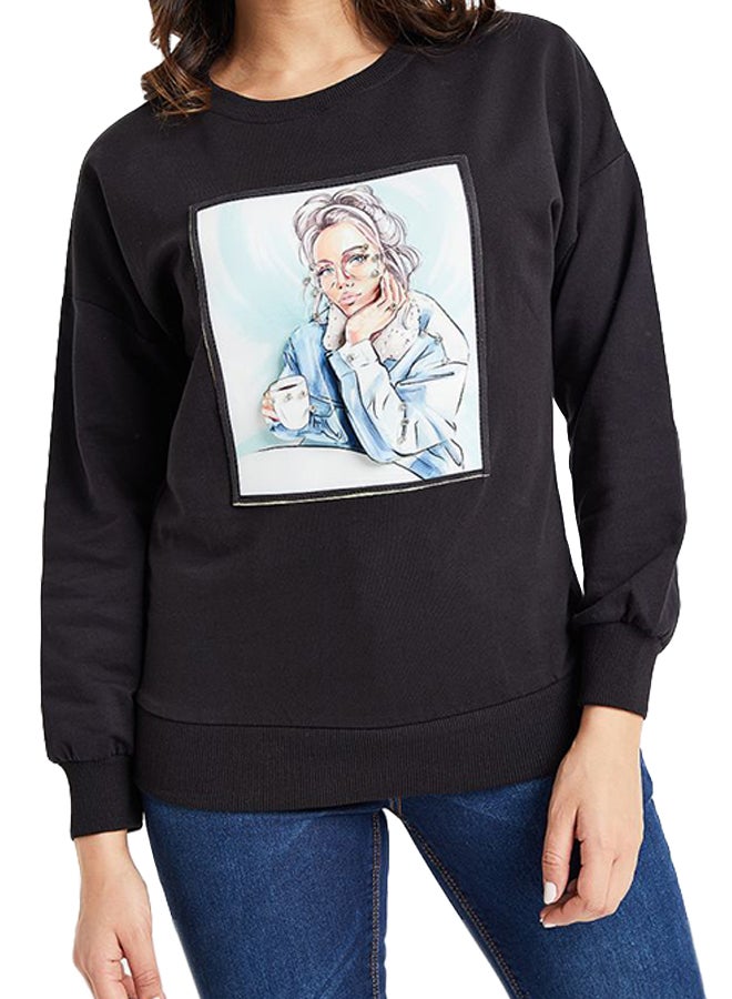 High Streets 3D Applique Detail Embellished Sweatshirt Black  - Image 1