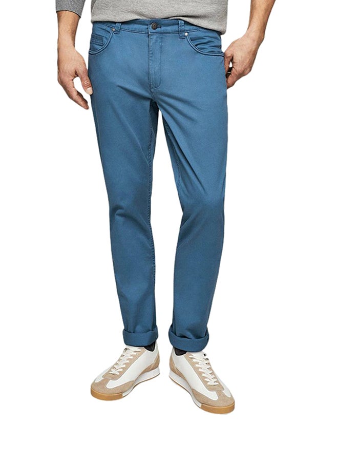 MANGO Slim Fit Cotton Pants Blue  - Image 1