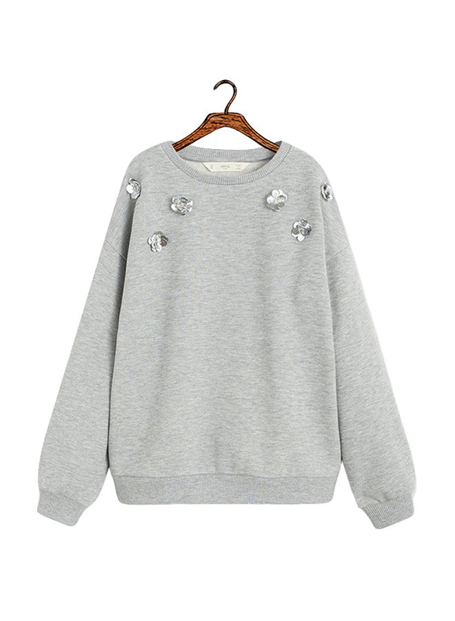 MANGO - Floral Applique Sweatshirt Grey - Image 1