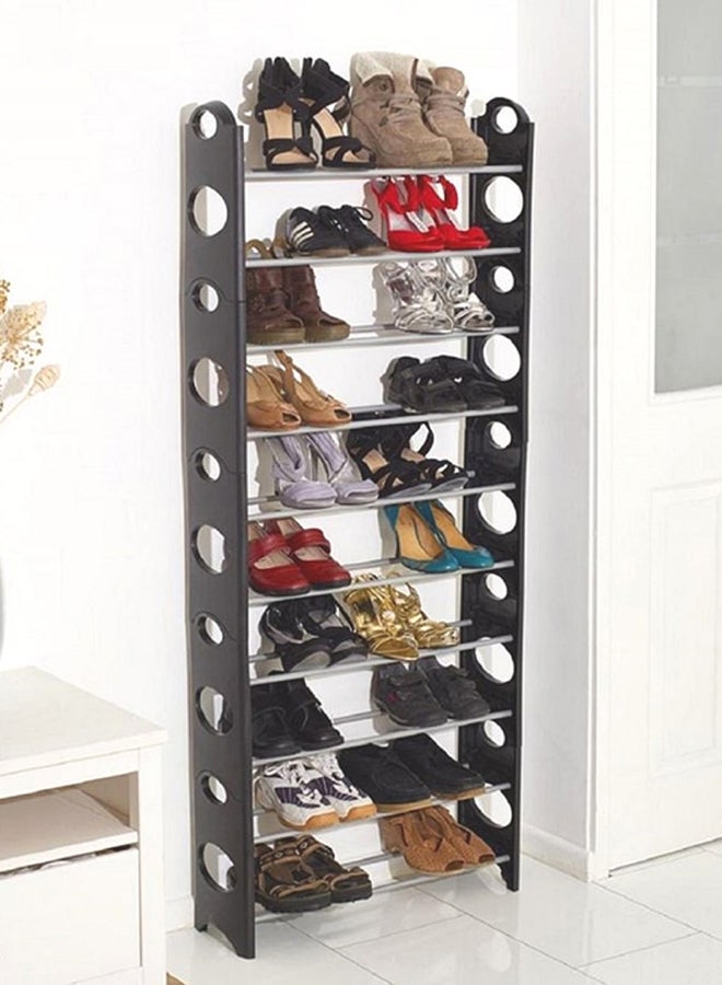 Generic - 10 Layers Stackable Shoe Rack Black/Silver 64x26x158cm - Image 1