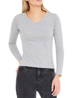 High Streets Pack of 2 V-Neck Long Sleeve T-Shirts White/Grey  - Image 1