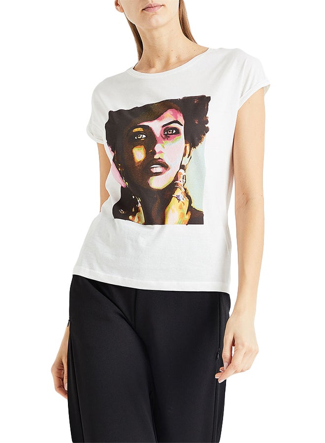 Jacqueline de Yong Rolled Sleeve Graphic T-Shirt White  - Image 1