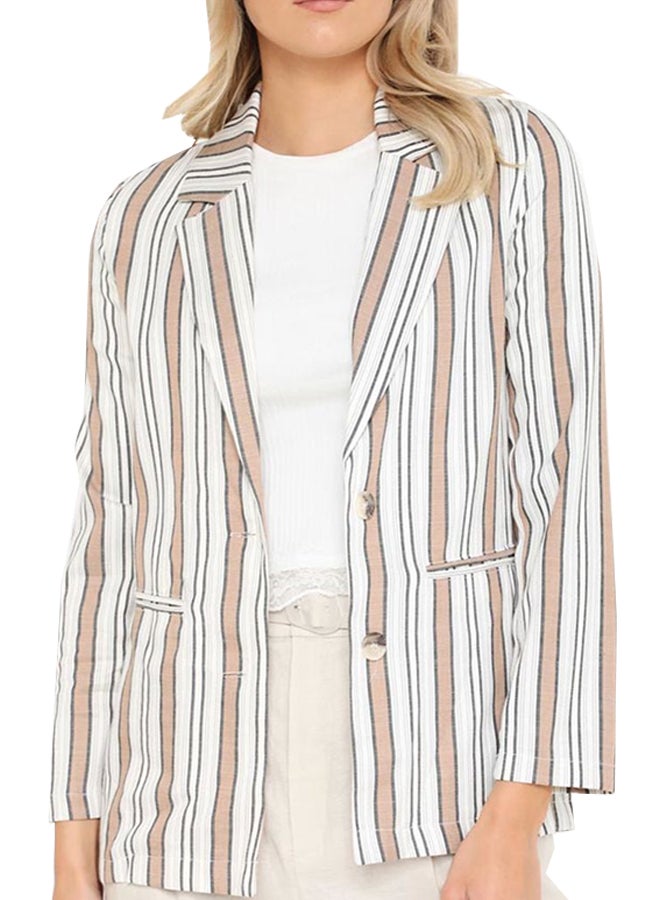 High Streets Striped Picture Applique Back Blazer White/Brown - Image 1