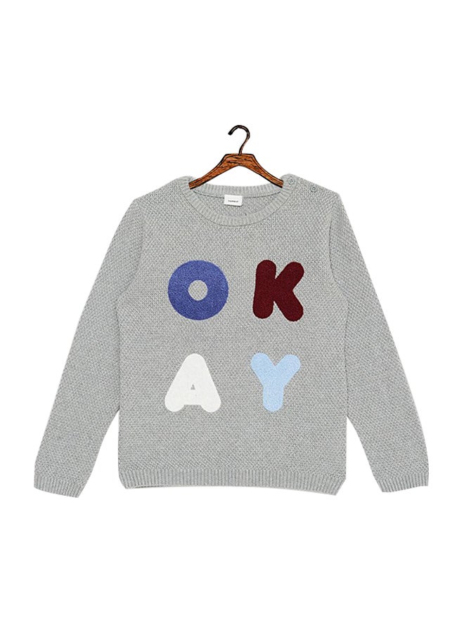 NAME IT - Okay Embroidered Sweater Grey Melange - Image 1