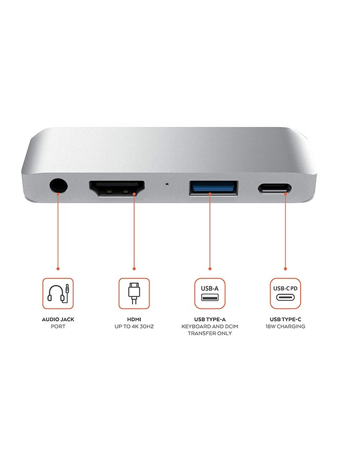 SATECHI - Aluminum Type-C Mobile Pro Hub For iPad And Type-C Smartphones,Tablets Silver - Image 1