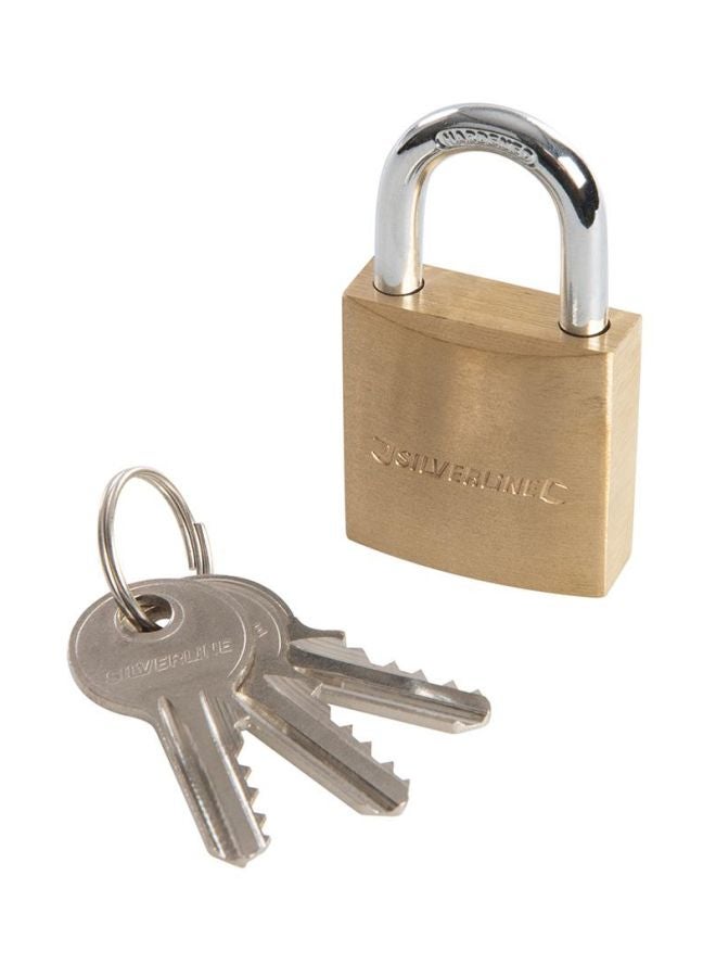 Silverline Brass Padlock With 3-Piece Key Set Gold/Silver 30mm - Image 1