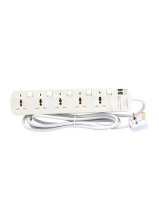 5-Way Universal Power Extension Socket With 2 USB Port White 35x5x12cm - v1597642686/N39772689A_1