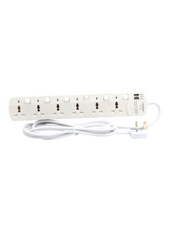 ترمينيتور وصلة كهرباء ب6 مداخل مع منفذي USB يناسب جميع الأجهزة أبيض 40x5x13سم  - Image 1