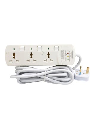 Surge Protection 3 Way Universal Power Extension Socket With Individual Switches & Indicators 3M 13A White 24x5x13cm - v1597642687/N39772691A_1