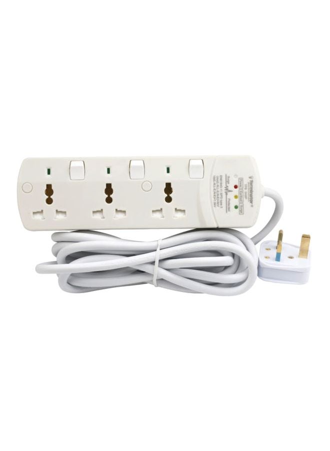 Terminator Surge Protection 3 Way Universal Power Extension Socket With Individual Switches & Indicators 3M 13A White 24x5x13cm  - Image 1