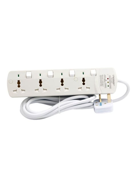 Surge Protection 4 Way Universal Power Extension Socket With Individual Switches & Indicators 3M 13A White 30x5x13cm