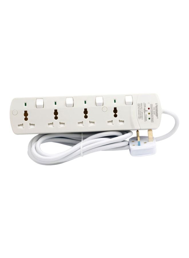 Terminator - Surge Protection 4 Way Universal Power Extension Socket With Individual Switches & Indicators 3M 13A White 30x5x13cm - Image 1