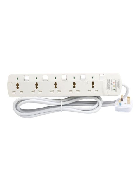 Surge Protection 5 Way Universal Power Extension Socket With Individual Switches & Indicators 3M 13A White 35x5x13cm