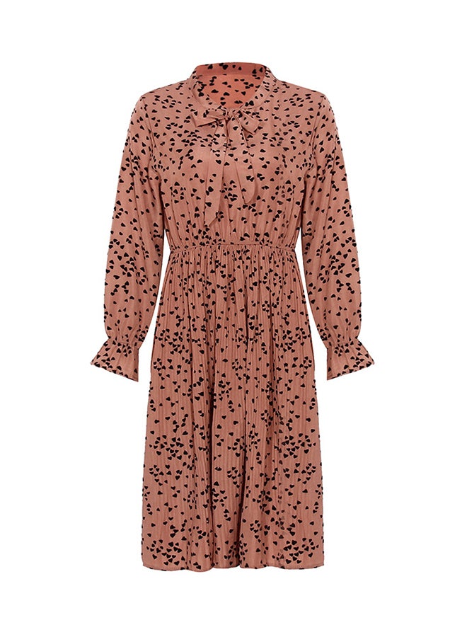 Printed Elastic Waist Midi Dress Orange/Black - Image 1