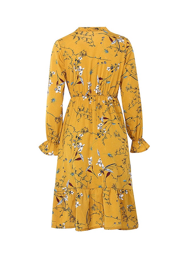 Floral Printed Elastic Waist Midi Dress Yellow/Green - Image 2