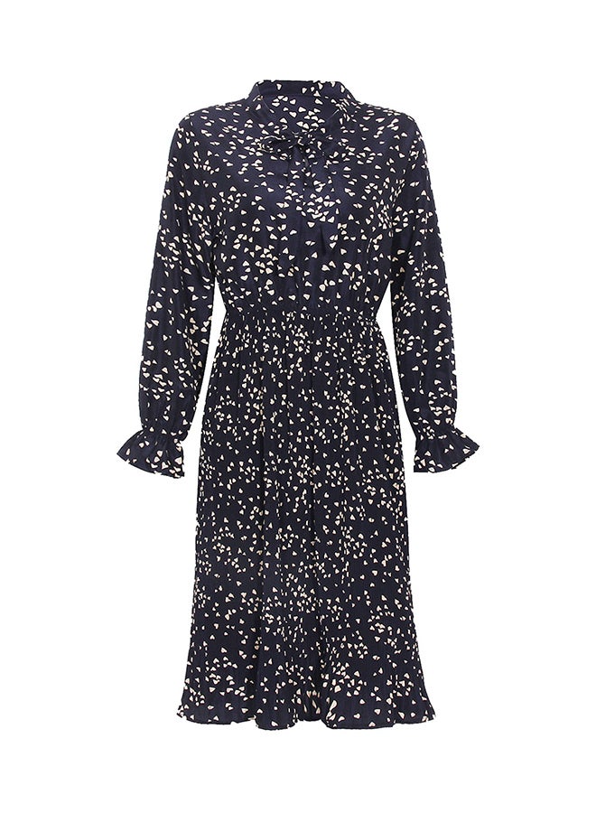 Printed Elastic Waist Midi Dress Black/White - Image 1