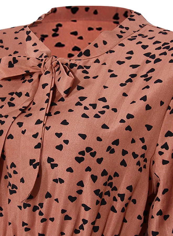 Printed Elastic Waist Midi Dress Orange/Black - Image 3
