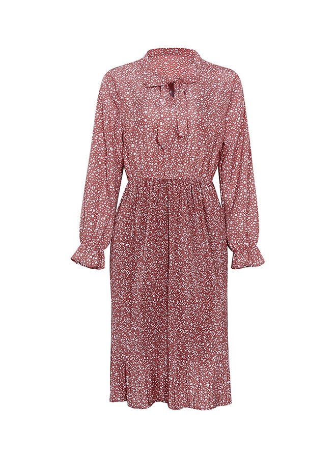 Printed Elastic Waist Midi Dress Pink/White - Image 1