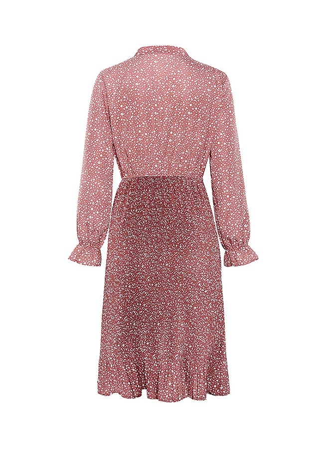 Printed Elastic Waist Midi Dress Pink/White - Image 2
