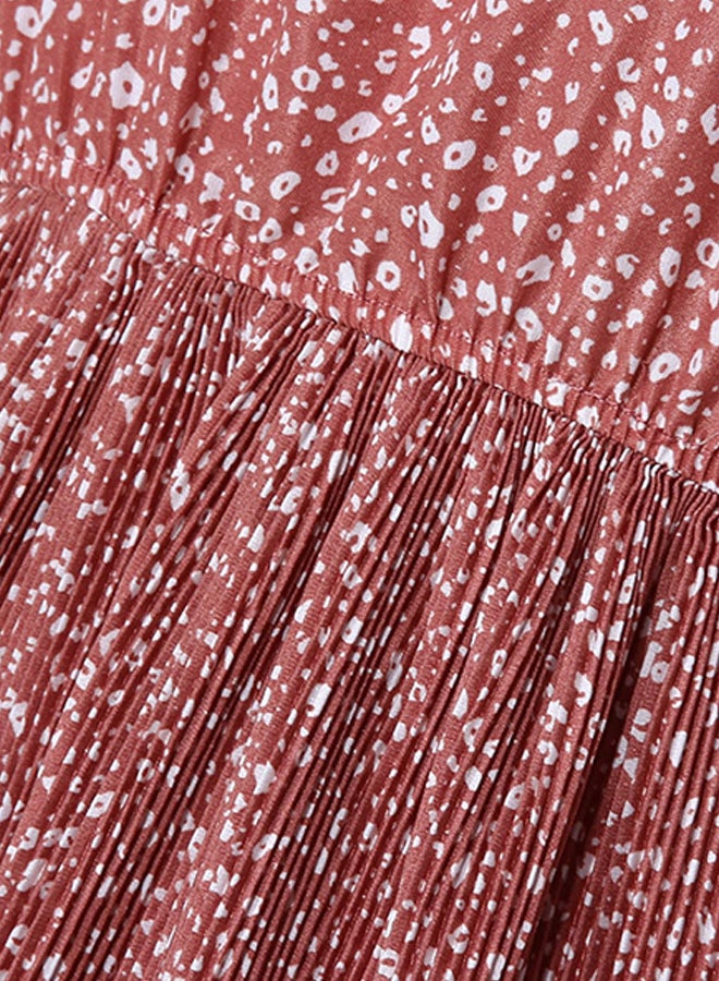 Printed Elastic Waist Midi Dress Pink/White - Image 3
