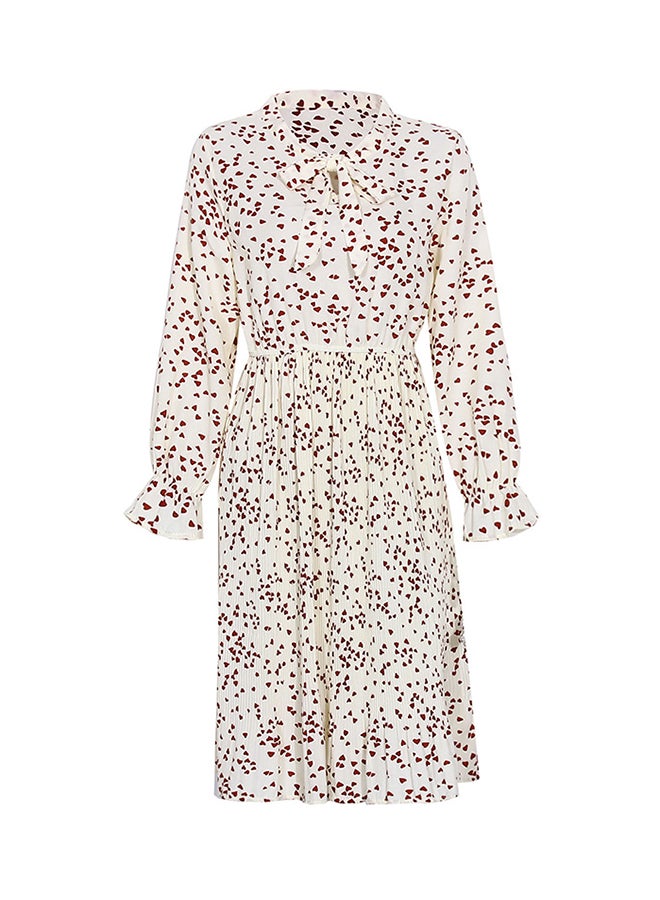 Printed Elastic Waist Midi Dress Off White/Red - Image 1