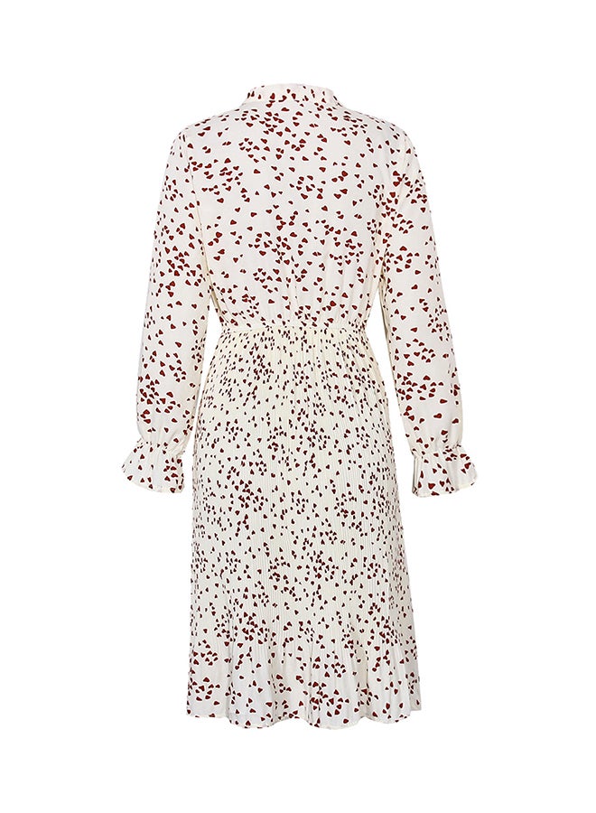 Printed Elastic Waist Midi Dress Off White/Red - Image 2