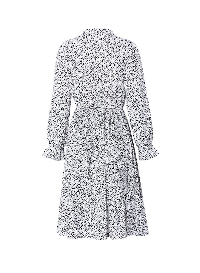 Printed Elastic Waist Midi Dress White/Black - Image 2