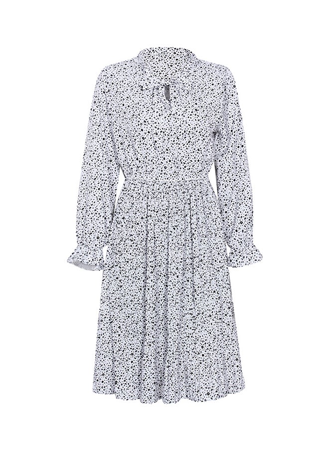 Printed Elastic Waist Midi Dress White/Black - Image 1
