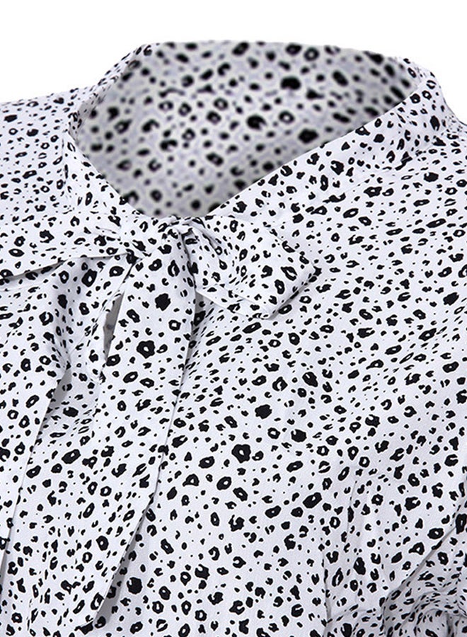 Printed Elastic Waist Midi Dress White/Black - Image 3