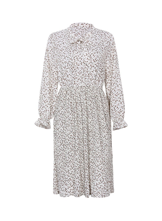 Floral Printed Midi Dress Off White/Black - Image 1