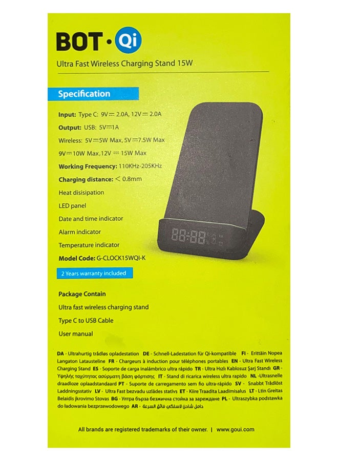 جوي قاعدة لاسلكية مزودة بساعة بقدرة 15 وات لشحن سريع للغاية أسود - Image 4