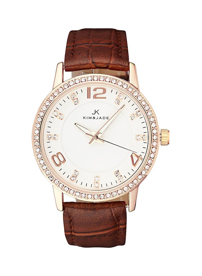 KIM & JADE - Women's Stone Studded Analog Watch 2031L-GPBW - 32 mm - Brown - Image 1