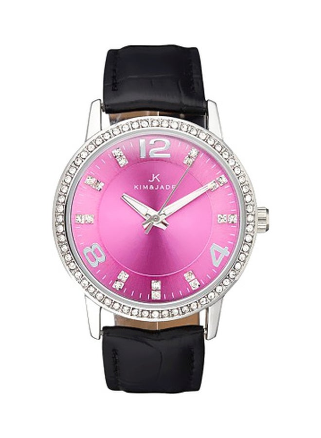 KIM & JADE - Women's Stone Studded Analog Watch 2031L-SBBL - 32 mm - Black - Image 1