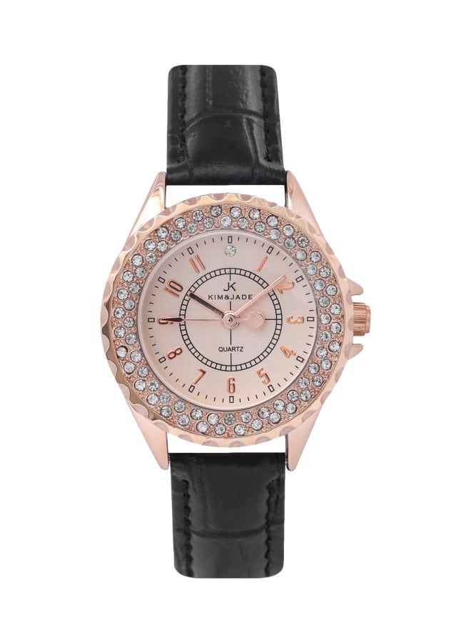KIM & JADE - Women's Leather Strap Analog Wrist Watch 2033L-GPBLGP - 26 mm - Black - Image 1