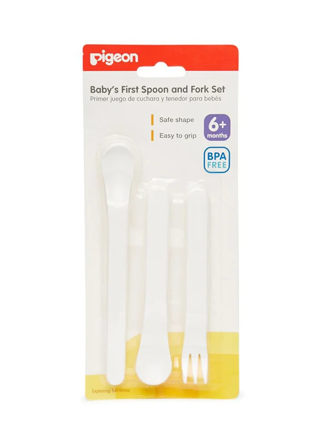 pigeon 3-Piece First Spoon And Fork, 6+ M - White