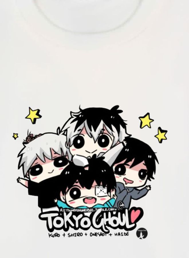 بي بي تيشيرت بطبعة سلسلة الرسوم المتحركة "Tokyo Ghoul" أبيض/أسود/أصفر - Image 3