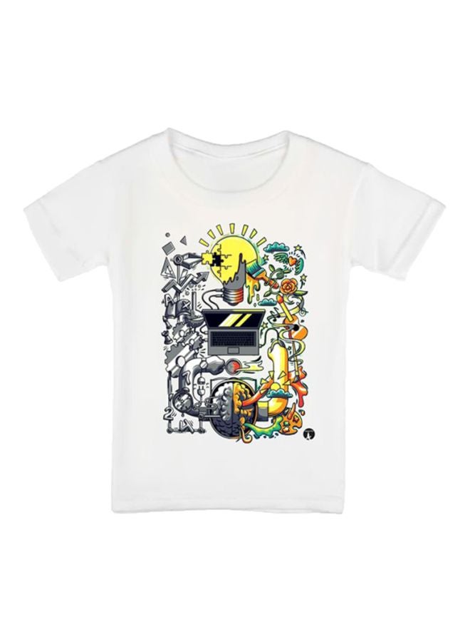 بي بي تيشيرت بطبعة دماغ أبيض/أصفر/أسود - Image 1