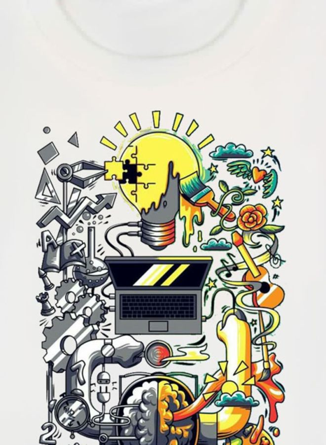 بي بي تيشيرت بطبعة دماغ أبيض/أصفر/أسود - Image 3