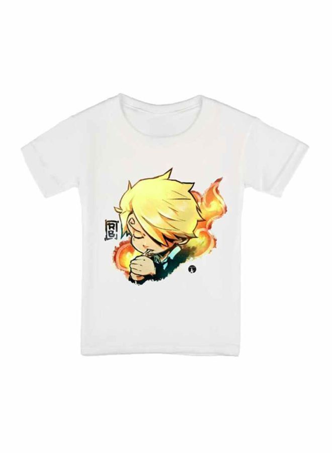 بي بي تيشيرت بفتحة رقبة مستديرة وطبعة الرسوم المتحركة One Piece أبيض/أصفر - Image 1