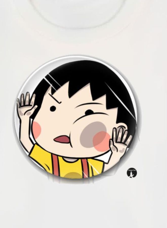 بي بي تيشيرت مطبوع بتصميم من سلسلة الرسوم المتحركة "Chibi Maruko-Chan" أبيض/ أسود - Image 3