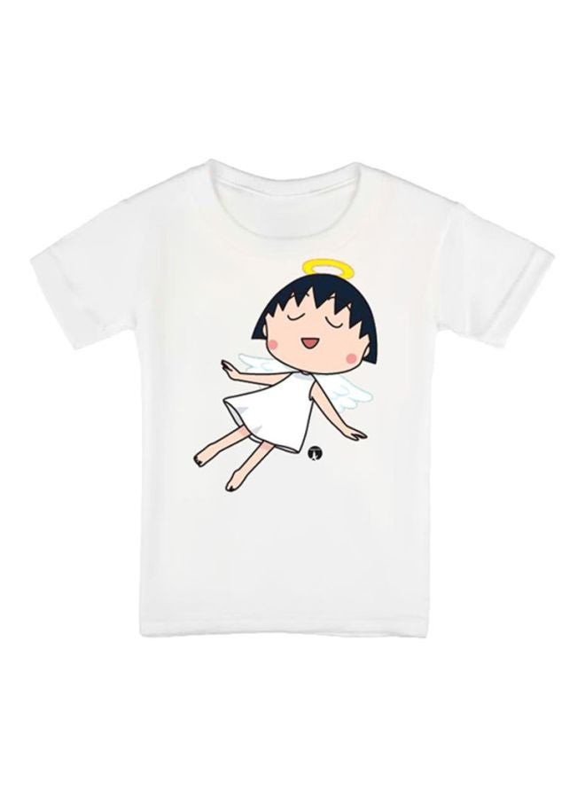 بي بي تيشيرت مطبوع بتصميم من سلسلة الرسوم المتحركة "Chibi Maruko-Chan" أبيض/ أسود - Image 1