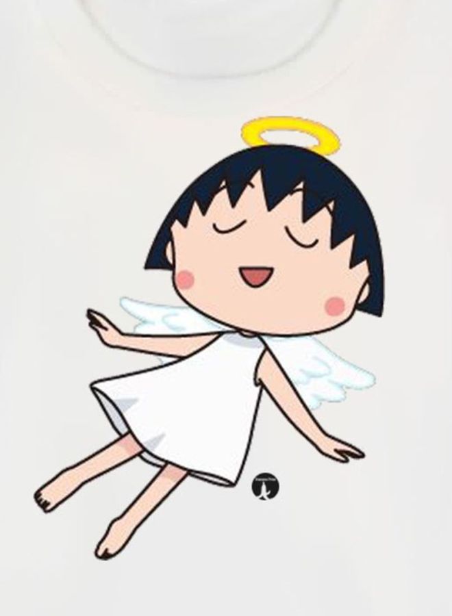بي بي تيشيرت مطبوع بتصميم من سلسلة الرسوم المتحركة "Chibi Maruko-Chan" أبيض/ أسود - Image 3