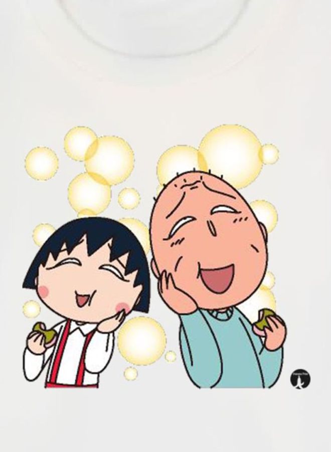 بي بي تيشيرت مطبوع بتصميم من سلسلة الرسوم المتحركة "Chibi Maruko-Chan" أبيض/أخضر - Image 3
