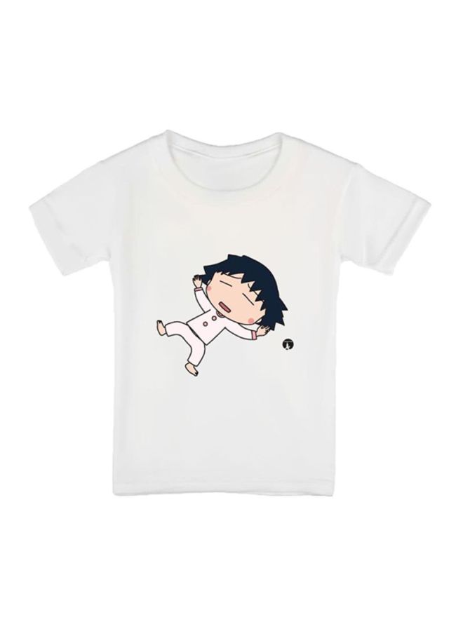 بي بي تيشيرت مطبوع بتصميم من سلسلة الرسوم المتحركة "Chibi Maruko-Chan" أبيض/ أسود - Image 1