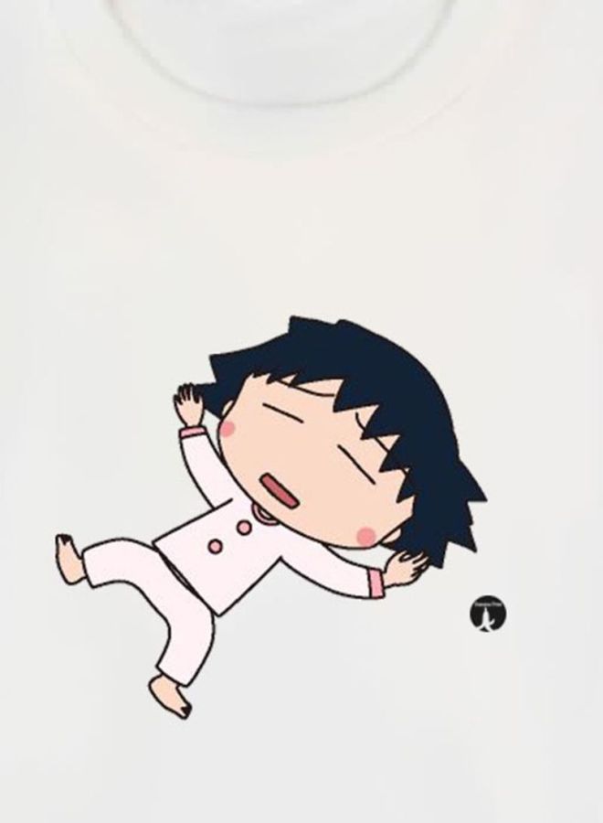 بي بي تيشيرت مطبوع بتصميم من سلسلة الرسوم المتحركة "Chibi Maruko-Chan" أبيض/ أسود - Image 3